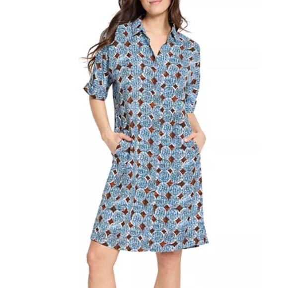 NIC+ZOE Sand Dollar Devon Dress Women's XL Blue Multi Knee Length Pockets NEW - Picture 1 of 9